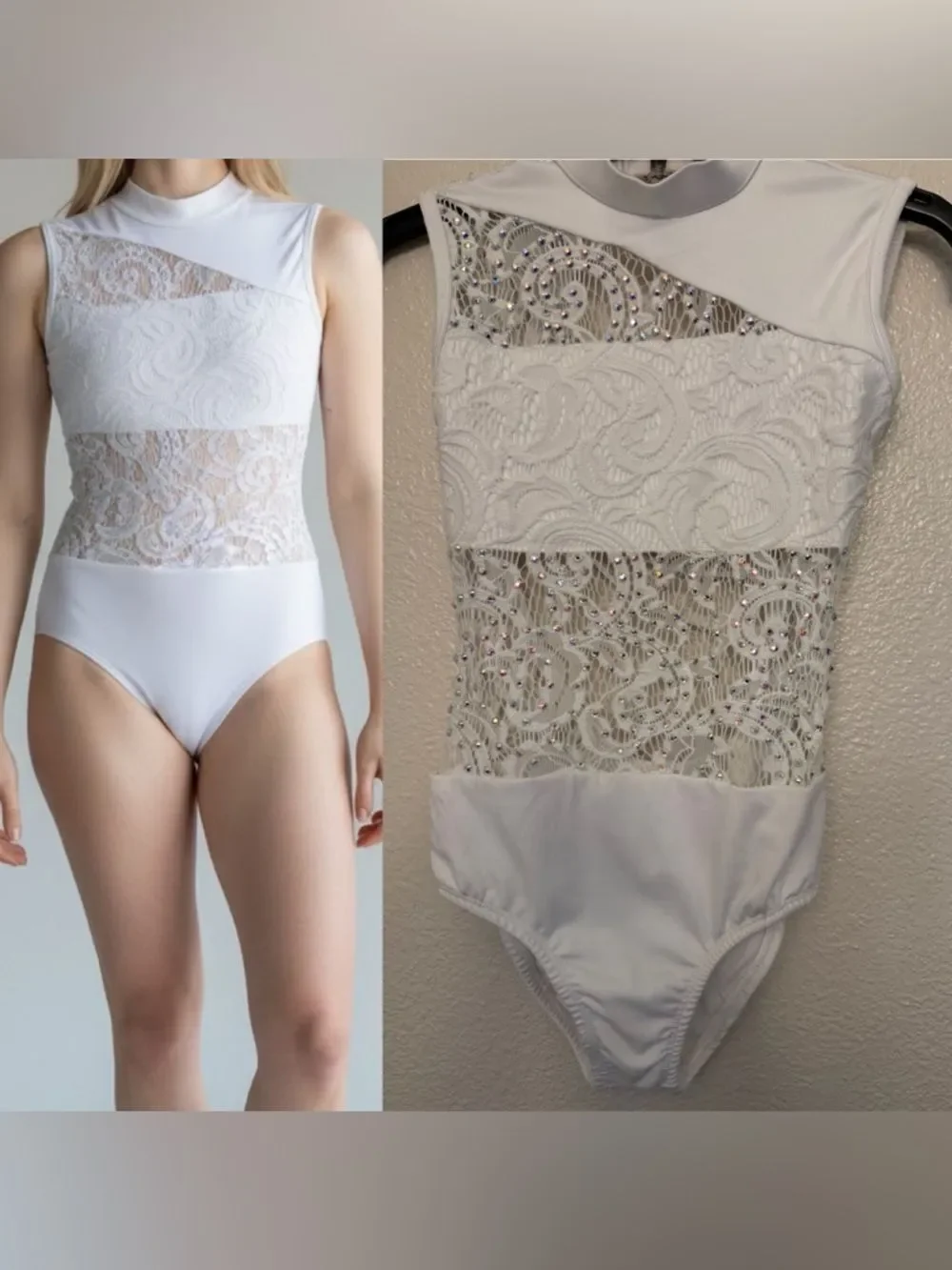 White Lace Contemporary Lyrical Solo Dance Costume Custom Rhinestone LC